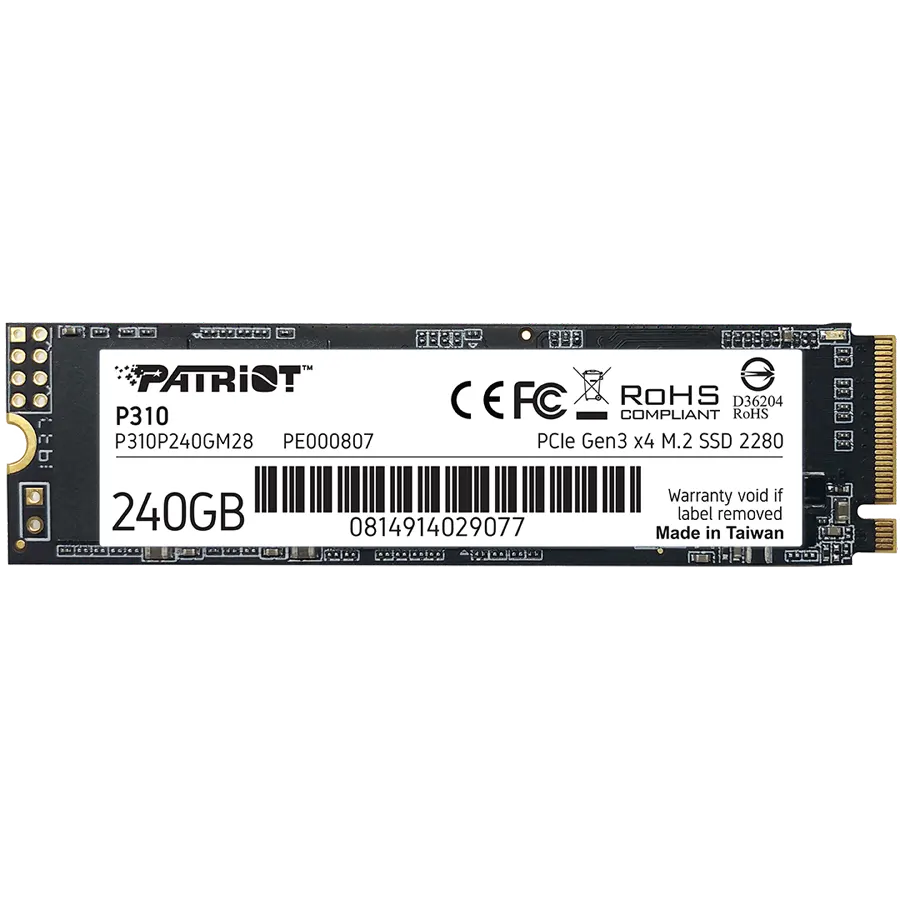 Disco Sólido SSD M.2 Patriot P310 240GB 2280 PCIe 3.0 x4 NVMe 1.3 1700MB/s